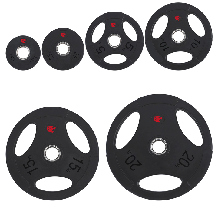 Set van 105 kg Rubber Schijven 3 Handvatten 50 mm Professioneel
